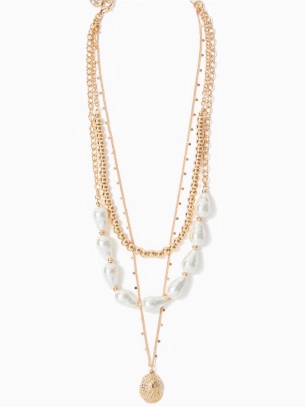 Lilly Pulitzer Gold Layered Necklace with White Pearl Drops and Teardrop Pendant